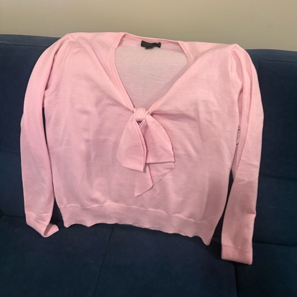 J. Crew Light Pink V-Neck Bow Sweater - Picture 3 of 7